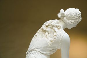 [Daniel Arsham][0], _Quartz Eroded Nymph with a Shell_ (detail) (2021). White quartz, selenite, hydrostone. 75 x 66 x 58 cm. Courtesy the artist, Perrotin, and UCCA Center for Contemporary Art.


[0]: https://ocula.com/artists/daniel-arsham/